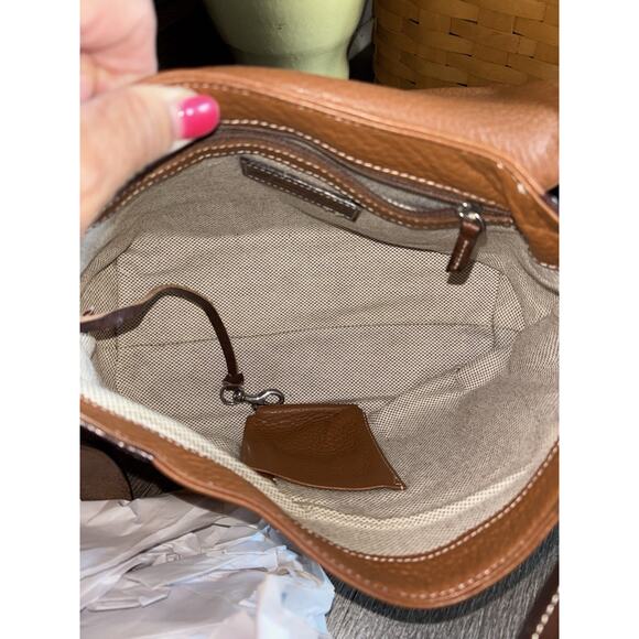 Dooney & Bourke tan saddle slim flap bag All-Weather Leather EXCELLENT COND - Picture 10 of 13
